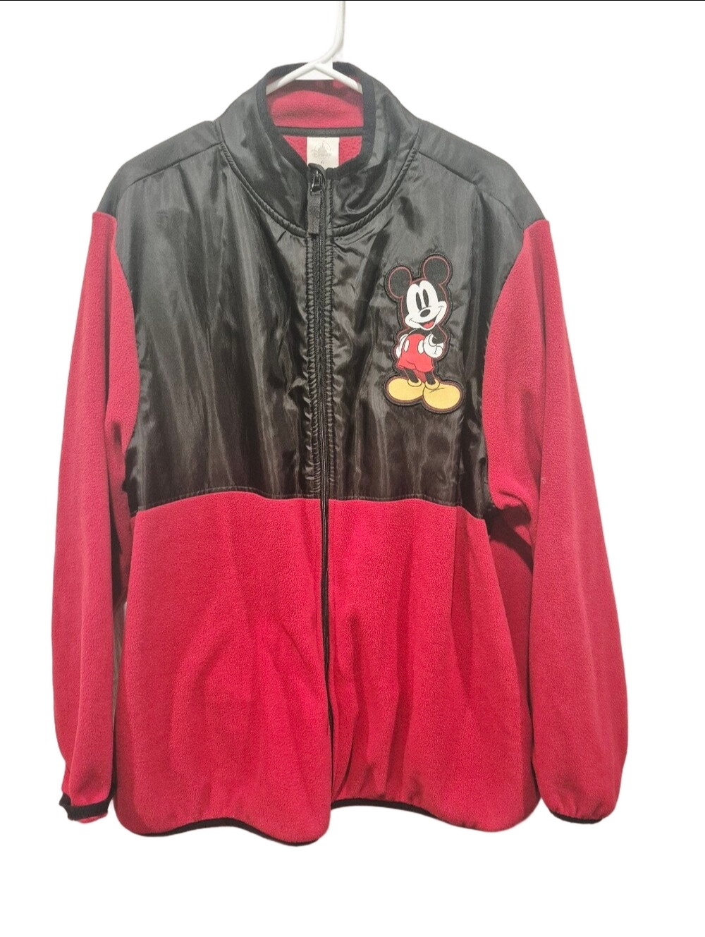 Disney Parks Mickey Mouse Fleece Full Zip Jacket Red & Black Colorblock XL